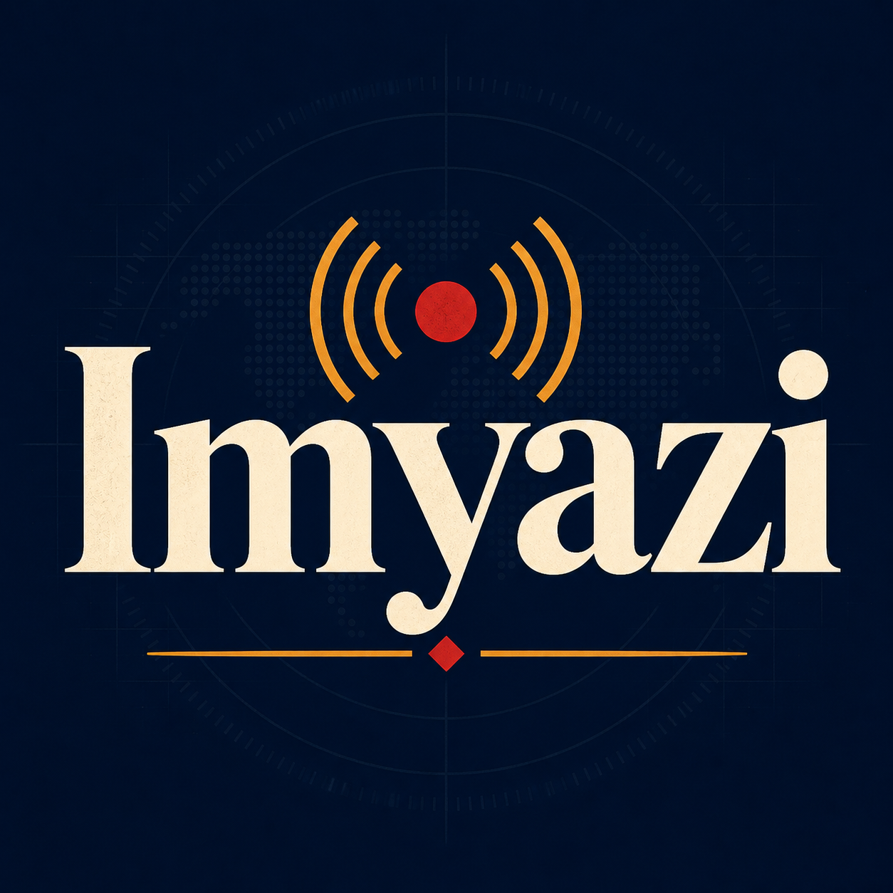 Kifuliiru news media artwork with the word Imyazi and a broadcast signal icon on a dark blue background.