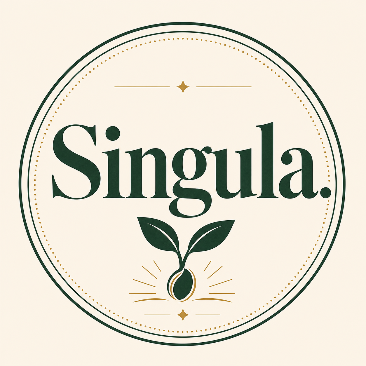 Minimal Kifuliiru preservation seal with the word Singula and a seedling icon.