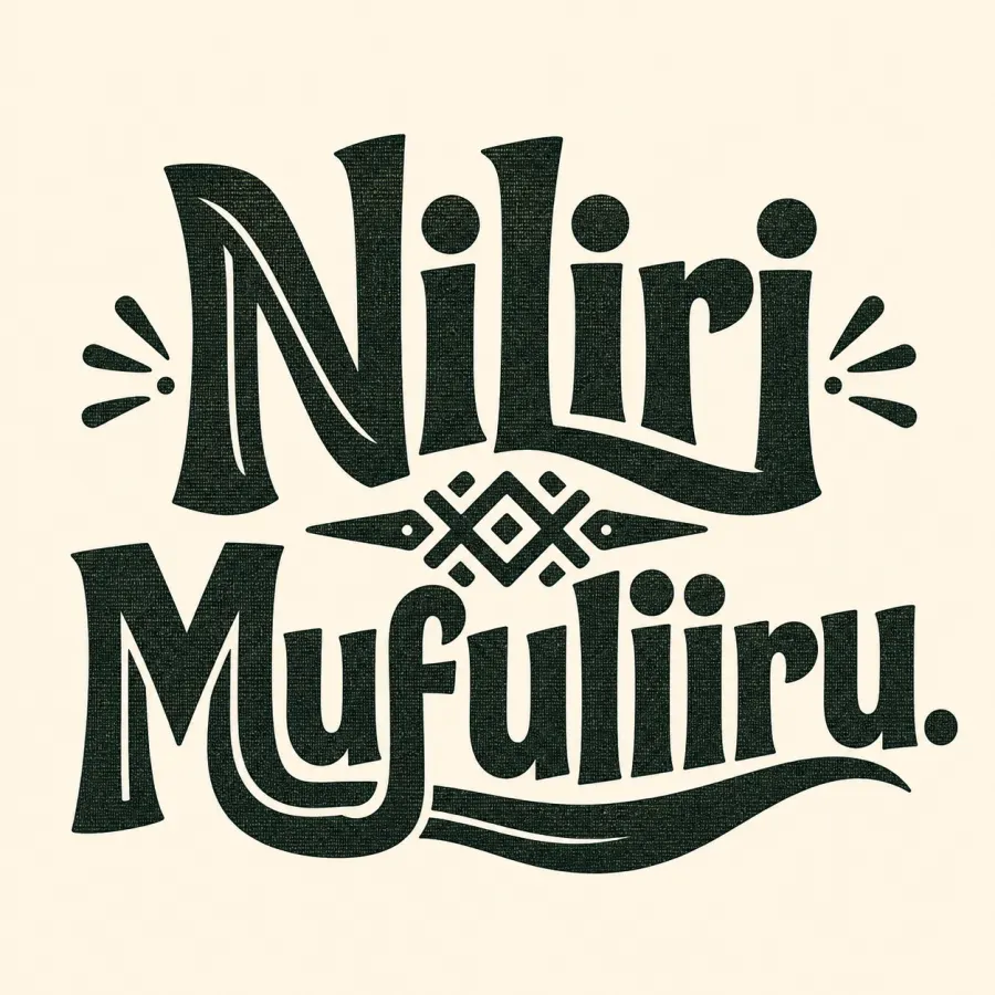Print-ready Kifuliiru identity artwork with the phrase Niliri Mufuliiru in bold dark green display lettering.