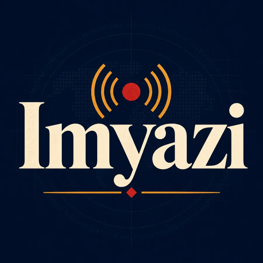 Kifuliiru news media artwork with the word Imyazi and a broadcast signal icon on a dark blue background.