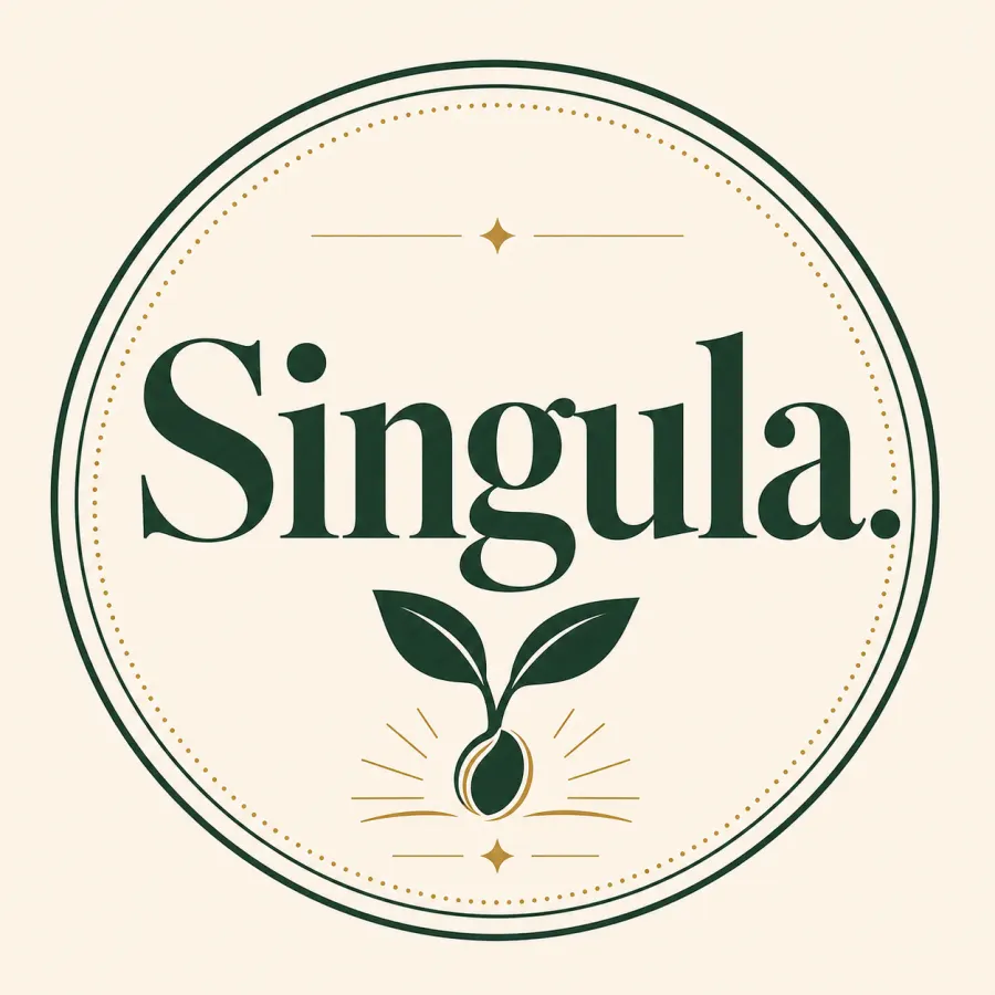Minimal Kifuliiru preservation seal with the word Singula and a seedling icon.